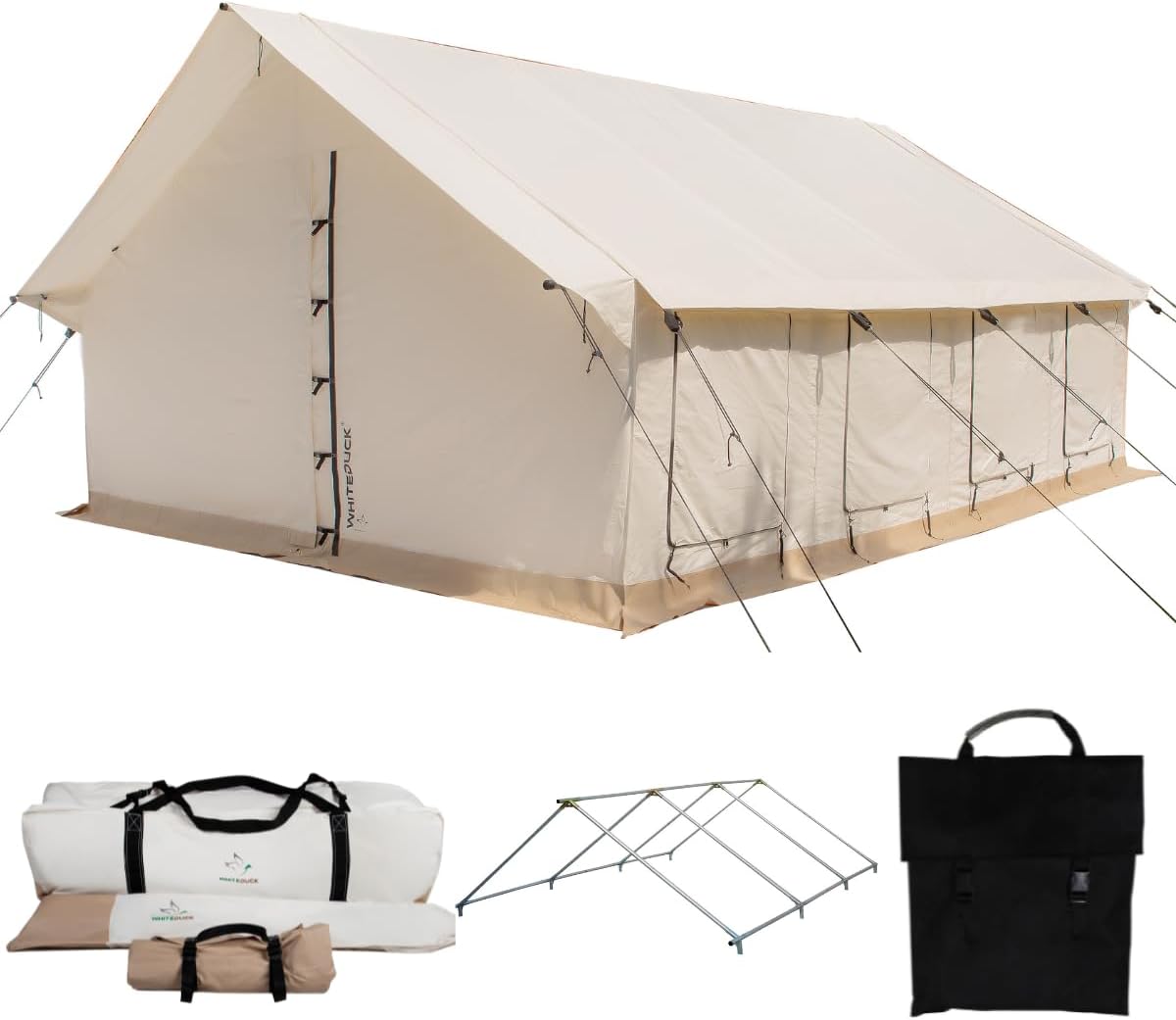 WHITEDUCK Alpha Pro Canvas Wall Tent – Waterproof 4 Season Outdoor Camping & Hunting Tent w/Heavy Duty Aluminum Frame & PVC Floor for Large Groups Families & Outfitters