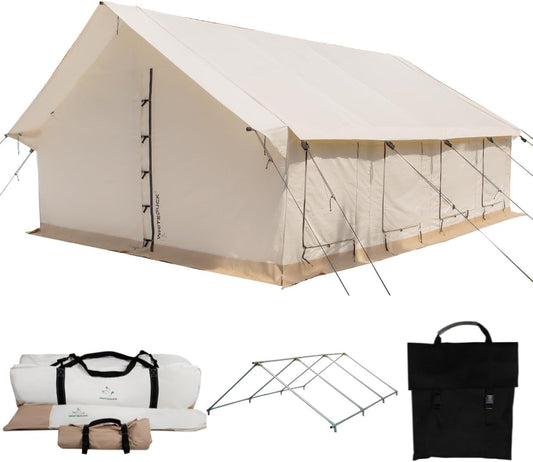 WHITEDUCK Alpha Pro Canvas Wall Tent – Waterproof 4 Season Outdoor Camping & Hunting Tent w/Heavy Duty Aluminum Frame & PVC Floor for Large Groups Families & Outfitters