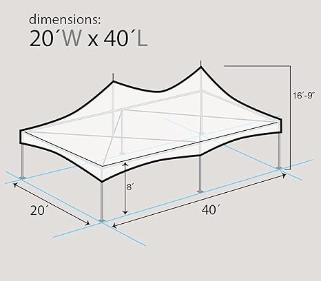 TENTANDTABLE 20-Foot by 40-Foot White High Peak Frame Style Party Tent for Weddings, Graduations, and Events