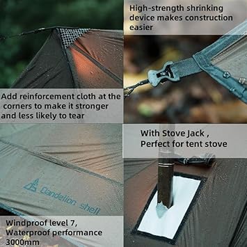 Hot Tent with Stove Jack – 4 Season Waterproof & Windproof Shelter for 1–4 People, Lightweight for Camping, Hiking, Hunting & Fishing