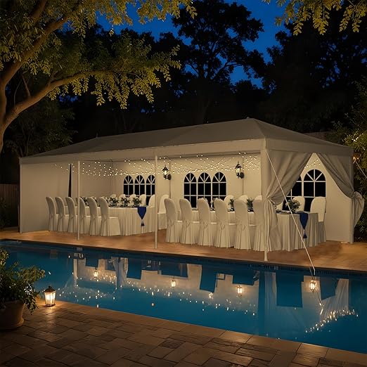 Devoko 10'x30' Heavy-Duty Party Tent - Waterproof Outdoor Canopy with UV Protection & Sidewalls for Weddings, Backyard Events, Patio - Wind-Resistant Large Event Tent