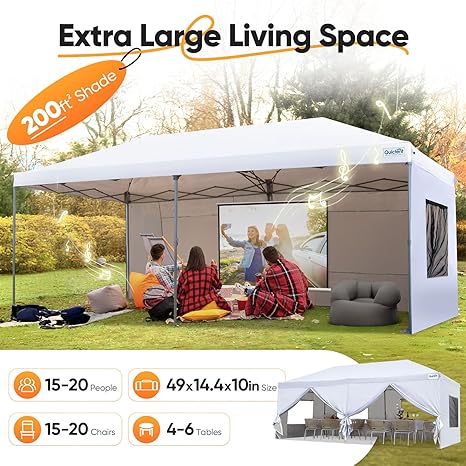 Quictent Privacy 10x20 ft Pop up Canopy with 6 Sidewalls Easy up Canopy Tent Instant Shelter with Windows for Outdoor Event Party