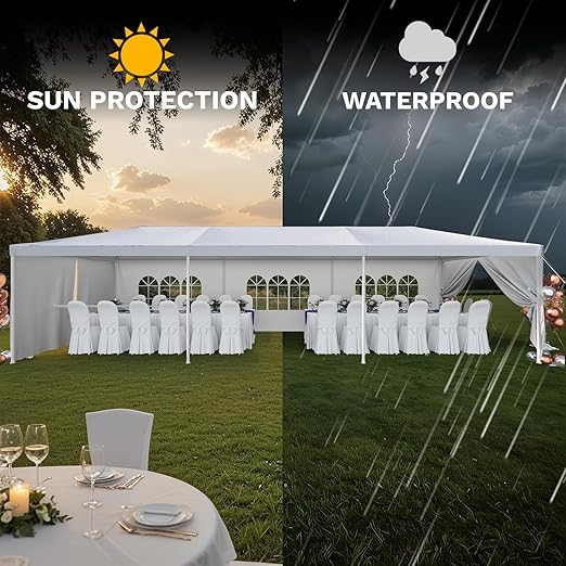 Devoko 10'x30' Heavy-Duty Party Tent - Waterproof Outdoor Canopy with UV Protection & Sidewalls for Weddings, Backyard Events, Patio - Wind-Resistant Large Event Tent