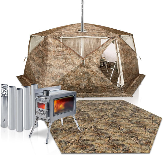 Rbm Outdoors Hot Tent with Stove Jack, Easy Setup 4 Season Winter Tents for Camping, Cold Weather Wall Double Layer Waterproof & Windproof Shelter